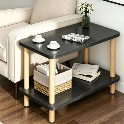 Immagine prodotto di Tavolino laterale a due livelli - Tavolino da divano - Ideale per piccoli spazi - Adatto per soggiorno e camera da letto - Struttura in legno - 60 x 30 x 53 cm - Nero