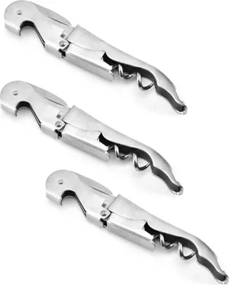 Produktbild von 3er Pack Korkenzieher Wein aus Edelstahl Kellnermesser Wein Öffner mit Flaschenöffner Folienschneider Sommeliermesser Multifunktionaler Kellnerbesteck Weinkorkenzieher manueller Korkenheber Silber