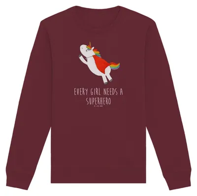 Produktbild von Mr. & Mrs. Panda Bio Baumwoll Pullover Einhorn Super Größe M - Burgundy - Geschenk, Unicorn, Sweater, Freundin, Pulli, Held, Einhörner, Sweatshirt, Superheld