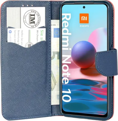 Produktbild von cofi1453® Buch Tasche "Fancy" kompatibel mit XIAOMI REDMI NOTE 10 Handy Hülle Etui Brieftasche Schutzhülle mit Standfunktion, Kartenfach Rot-Blau