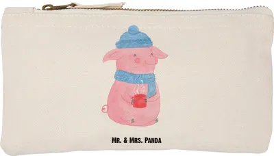 Produktbild von Mr. & Mrs. Panda Kulturbeutel Schweinchen Glühwein Größe S Klein - Weiß - Geschenk, kosmetiktäschchen, Weihnachten, Etui, Federmappe, Betrunken, Schulmäppchen, Spruch