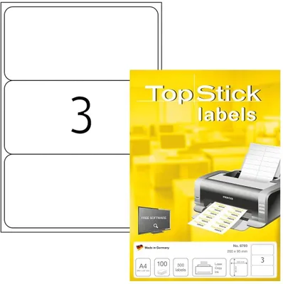 Immagine prodotto di TOP STICK 8793 Etichette universali TOP STICK, 200 x 95 mm, bianco, 100 fogli