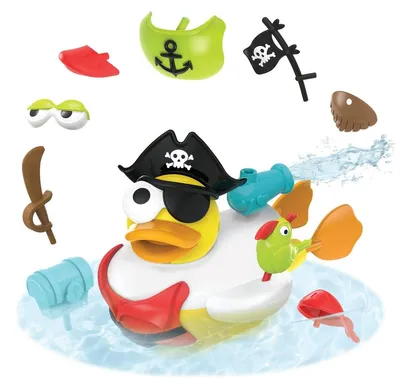Produktbild von Badespielzeug: Badeente – Piratenspielzeug mit Wasserstrahl – Batteriebetrieben – Mit 15 Zubehörteilen