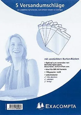 Produktbild von Exacompta 39295SB Packung (mit 5 Versandtaschen und Kartonrücken, für DIN A4) weiß