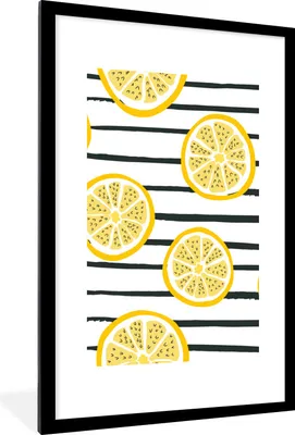 Produktbild von MuchoWow® Gerahmtes Poster Zitronen - Sommer - Muster 60x90 cm - Poster mit Schwarzem Bilderrahmen Wandposter Rahmen Foto Bilder - Dekoration - Wandposter Wohnzimmer - Hochwertig