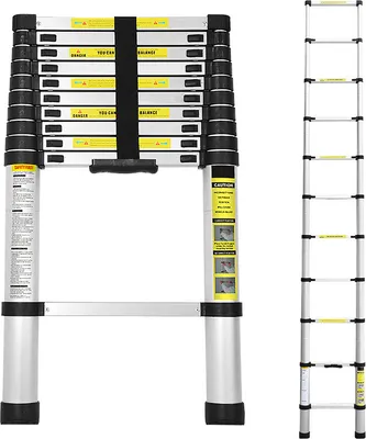 Produktbild von SWANEW teleskopický výsuvný rebrík skladací rebrík stabilný hliníkový rebrík do 150 kg 3,2 m strieborný bez háčikov