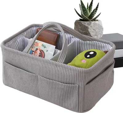 Obrázok produktu pre Organizér na plienky – detský organizér – na zariadenie detskej izby – mäkká, zamatová tkanina – 38x25x18 cm – sivý