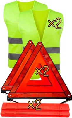 Imagen del producto de Kit de advertencia triangular 6 en 1, 2 unidades, con chalecos de seguridad reflectantes, para el automóvil