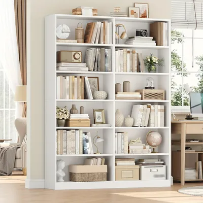 Immagine prodotto di Mensole a parete - Libreria - Mobile contenitore - Scaffale a muro - Scaffalatura - Legno massello - Sistema antincidente - Bianco