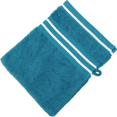 Produktbild von Gözze Frottierserie Rio petrol Borte weiss Waschhandschuh 16 x 21 cm