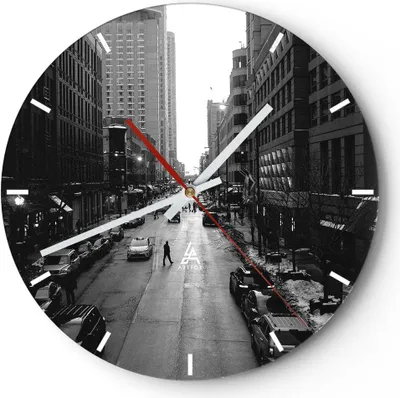 Produktbild von Wanduhr - Rund - Glasuhr - Stadt Straße Haus - 30x30cm - Schleichendes Uhrwerk - Lautlos - zum Aufhängen bereit - Dekoration Modern - Wanddekoration aus Glas - C3AR30x30-3688