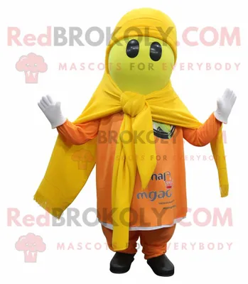Immagine prodotto di Personaggio del costume della mascotte REDBROKOLY del mango giallo vestito con pantaloni e sciarpe