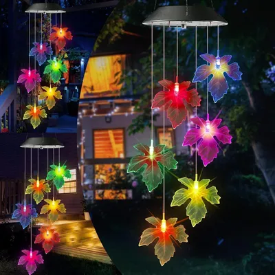 Productafbeelding van Windspiel Solar 6 LED, waterdicht, cadeau voor Moederdag, esdoornblad