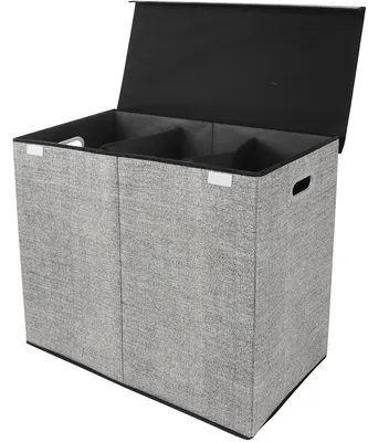 Productafbeelding van Zonovi Wasmand – Drie Vakken Met Deksel – 3 in 1 Wasmand - Sorteer Wasmand - Opvouwbaar – Wassorteerder – Dichte Wasmand - Dubbele Wasmand