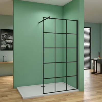 Produktbild von 90x200cm Walkin Duschwand Schwarz Dusche Duschkabine Duschabtrennung 8mm Nano Glas+F Form:90cm Stabilisierungs Stange