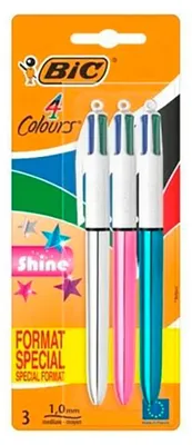 Zdjęcie produktu dla Bic - Colours Shine 4-kolorowe długopisy, średnie, klasyczne kolory tuszu, blister 3 szt
