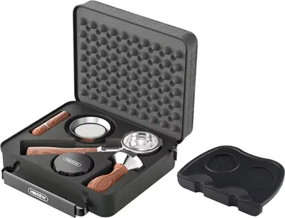 Zdjęcie produktu dla zestaw akcesoriów do espresso 58 mm do HiBREW H10A, w tym filtr bez dna, tamper, dystrybutor, lejek dozujący, bibuła filtracyjna, mieszadło i mata