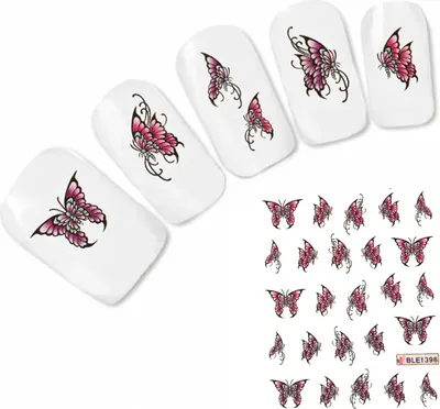 Produktbild von Nagel Sticker Nail Art Tattoo Rosa Lila Schmetterling Aufkleber Neu!