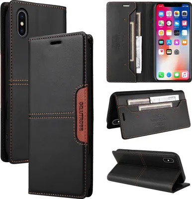 Produktbild von Handyhülle für iPhone XS Max Hülle, Leder Flip Wallet Kartenfach Stand Schutzhülle Schwarz