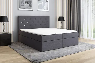 Produktbild von Boxspringbett MONA 120x200 mit 2 Bettkästen, Bonell-Matratze und Topper. Möbel vom Hersteller- Handarbeit!Bett Komplett-Set mit Matratze,Bettkasten & Kopfteil. Stoff SAVANA. Elegantes Bett mit massives Kopfteil.