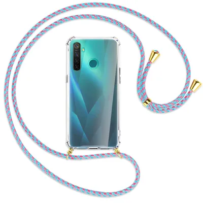 Produktbild von Handykette Backcover-Schutzhülle mit Band (Metall goldfarben) für Realme 5 Pro - pink/mint