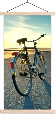 Produktbild von MuchoWow® Textilposter Nordsee - Fahrrad - Sonnenuntergang 60x120 cm mit holzfarbenen Rahmen - Holz
