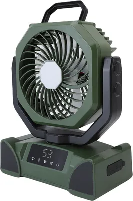 Obrázek produktu pro Přenosný ventilátor s LED světlem na dálkové ovládání 20000mAh s bateriovým napájením Dobíjecí ventilátor pro venkovní kempování a rybaření F14 Green