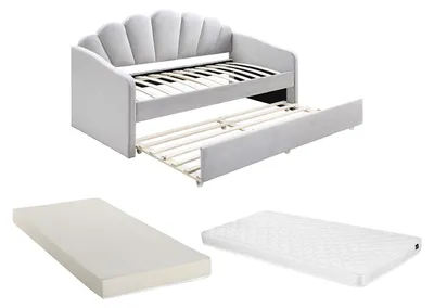 Produktbild von Schalenausziehbett 2 x 90 x 190 cm - Velours - Hellgrau + Matratze - ELUSIA