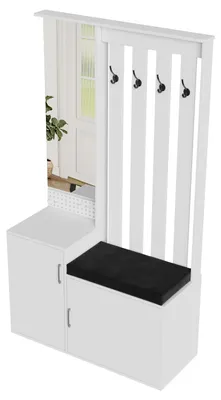 Immagine prodotto di Set di mobili da ingresso 6-in-1: armadietto per scarpe - 100 x 40 x 180 cm - specchio - 5 cassetti - 4 ganci - panca con seduta - bianco
