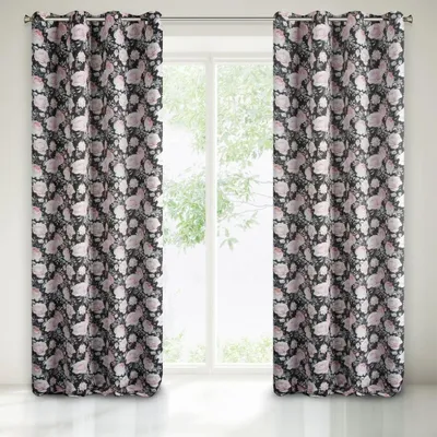 Obrázek produktu pro Záclona připravená na poutko 140x250 Bellis graphite pink roses Eurofirany