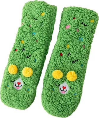 Produktbild von 1 Paar flauschige, dicke, warme Hausschuhe mit rutschfester Sohle, weiche, rutschfeste und bequeme Wintersocken