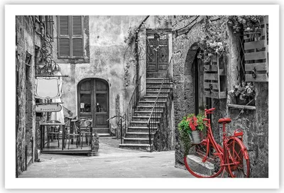 Produktbild von Poster - Poster ohne Rahmen - Rot Fahrrad Allee - 91,5x61 cm - Wand Bild - Wanddeko - Wandbilder - Kunstposter - Wandposter - Bilder - Kunstdruck - Wanddekoration - Wandbild - P2XAA91x61-4410