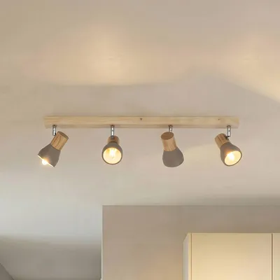 Produktbild von Lindby Strahler Filiz, 4-flammig, 77 cm, Holz, Beton, E14