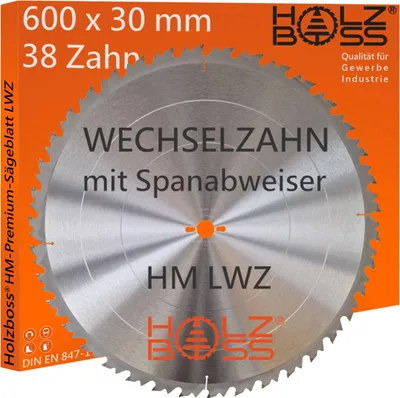 Produktbild von Holzboss ® HM-Sägeblatt 600 x 30 mm LWZ 38 x Zahn mit Spanabweiser und Rückschlagarm Wechselzahn WZ Kreissägeblatt Profisägeblatt 600x30 Längsschnitte
