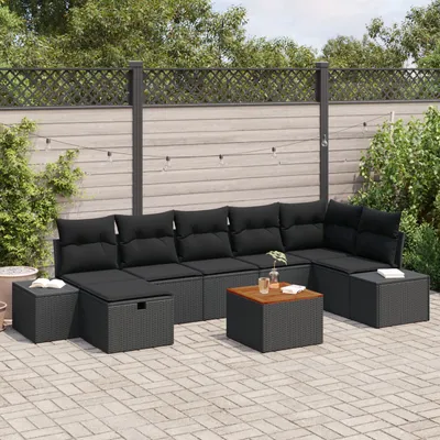 Produktbild von ZMH 8-teiliges Garten-Sofaset mit Kissen Schwarz Poly Rattan