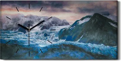Produktbild von Dekor Leinwand Uhr Wandbilder Geräuschlos 60x30 Malerei Berge Schnee Kunst - schwarze Hände