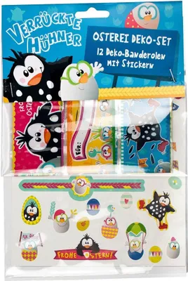 Immagine prodotto di Set di decorazioni per uova di Pasqua CRAZY CHICKENS - 12 banderuole decorative con adesivi