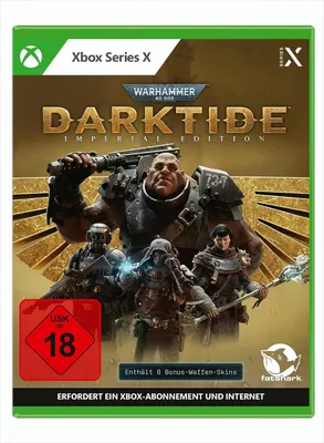 The image shows the cover art for the video game Warhammer 40.000: Darktide Imperial Edition for Xbox Series X.