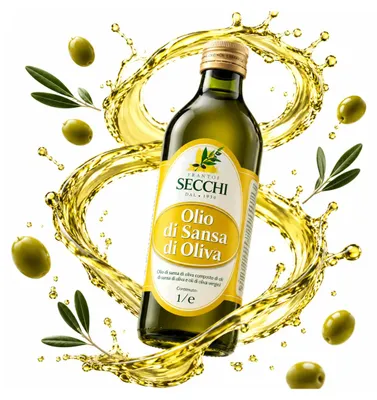 Image de Huile d'olive italienne issue de résidus d'olives (pomace), de la marque Secchi, idéale pour la cuisson et la friture, format 1 litre