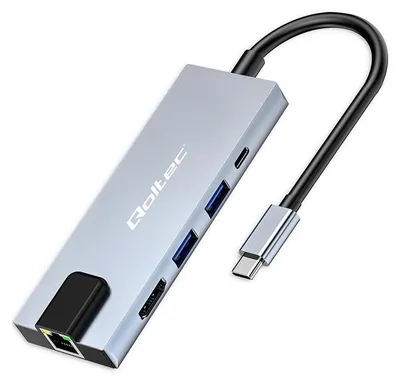 Productafbeelding van Qoltec HUB USB-C 5-in-1: USB-C met PD (100W), 2x USB, HDMI (4K), RJ45