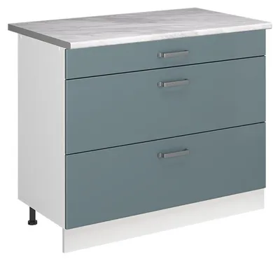 Zdjęcie produktu dla Szafka dolna do kuchni Vicco R-Line Niebiesko-szary/Biały 100 cm blat roboczy Marmur, Model 71530