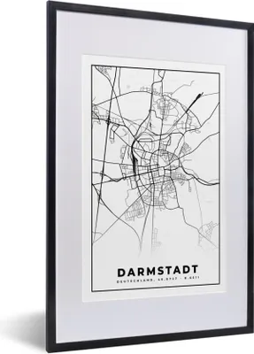 Produktbild von MuchoWow® Gerahmtes Poster Karte - Darmstadt - Stadtplan - Wegbeschreibung 40x60 cm - Poster mit Schwarzem Bilderrahmen Wandposter Rahmen Foto Bilder - Poster in Rahmen