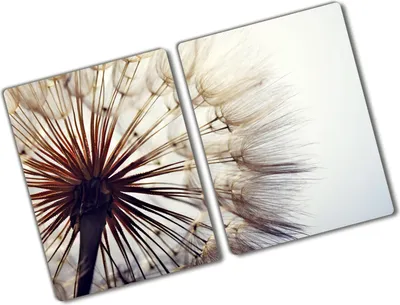 Produktbild von Tulup Glas Herdabdeckplatte - 2x40x52 cm - Glaskeramikkochfeld-Abdeckung Spritzschutz Glasabdeckplatte Kochplattenabdeckung und Schneidebrett - Zweiteilig - Blumen & Pflanzen - Pusteblume - Weiß