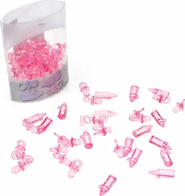 Produktbild von 90 Streuteile Schnuller 3cm + Flasche 3,5cm Acryl Baby Taufe Geburt blau o. rosa rosa