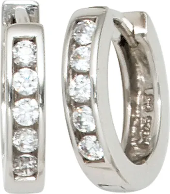 Produktbild von Creolen Ohrringe 12mm 925 Silber 10 Zirkonia Klappmechanik