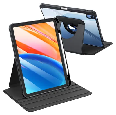 Produktbild von Fintie Rotierende Hülle für iPad (A16) 11./10. Generation 2025/2022 mit Stifthalter – 360 Grad Drehbare Schutzhülle mit Transparente Acryl-Rückseite, Stoßfester Rahmen, Auto Wachen/Schlafen, Schwarz