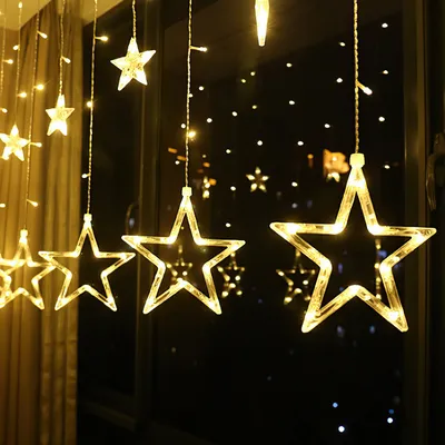 Image de SWANEW 2m LED Guirlande lumineuse étoiles Rideau lumineux Lampe Décoration intérieure Fête Pièce extérieure