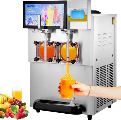 Produktbild von VEVOR 8 L x 2 Kommerzielle Slusheis Maschine, Slushgerät mit 2632 L/Std. Slush Slushy Maschine, 1800 W Slush Maker Maschine 94 kg Slush-Eismaschine Edelstahl Slushy Maschine 570 × 680 × 925 mm