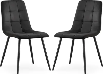 Produktbild von 2er Set Samt-Polsterstühle, gesteppt NERO Schwarz mit schwarzen Beinen