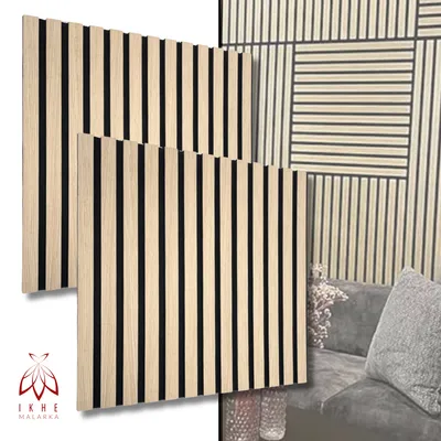 Immagine prodotto di Pannelli acustici Doghe 3D MDF con feltro 520x520x15mm - 2 pezzi (0,54m²) | fonoassorbenti e decorativi | rivestimento murale effetto legno 11001C